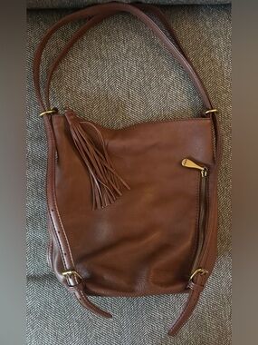 Hobo Brand - Brown Leather Shoulder Bag with Tassel